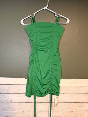 NWT LuFeng Mini Dress Small Green Ruched Bodycon Cami Cute